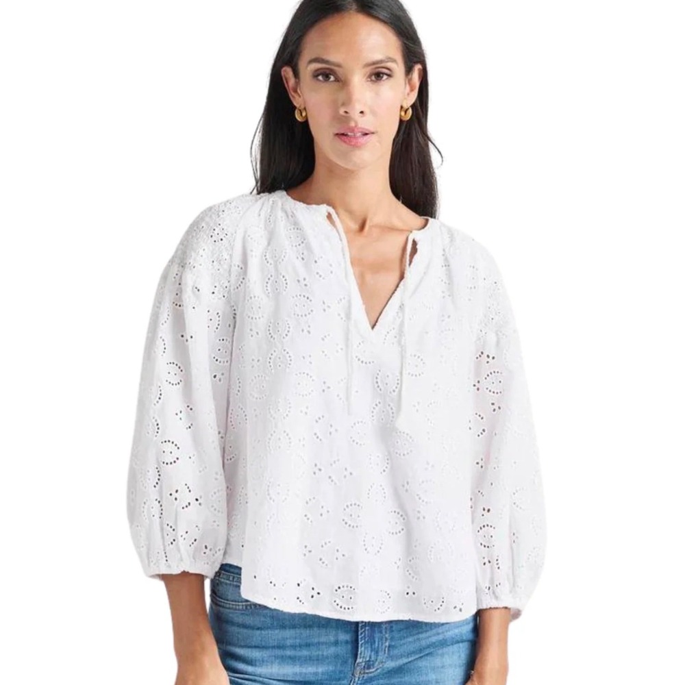Splendid‎ Taylor eyelet top White Cotton Eyelet Blouse Womens Large Boho